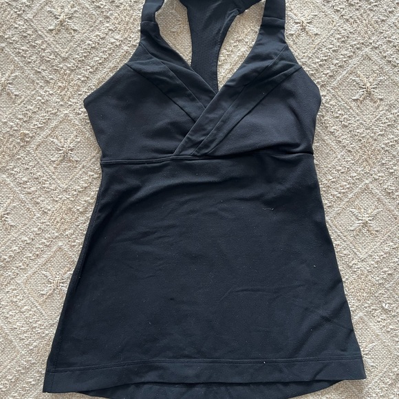 Lululemon Cross Front V Neck Tank Size Small Black Built In Bra Yoga Top - Picture 3 of 6